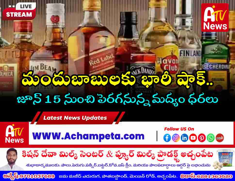 Image showing various liquor and alcohol bottles on shelves at a retail wine shop in Telangana.